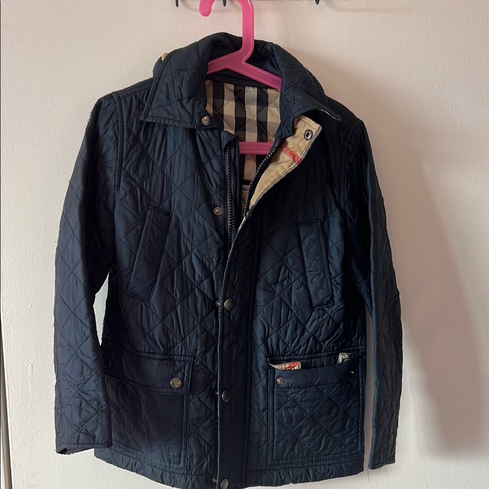 Burberry Dark Blue Quilted Jacket with Check Lining
